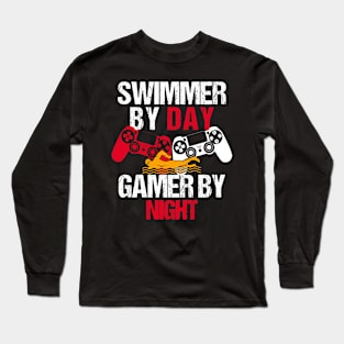 Swimmer By Day Gamer By Night Long Sleeve T-Shirt